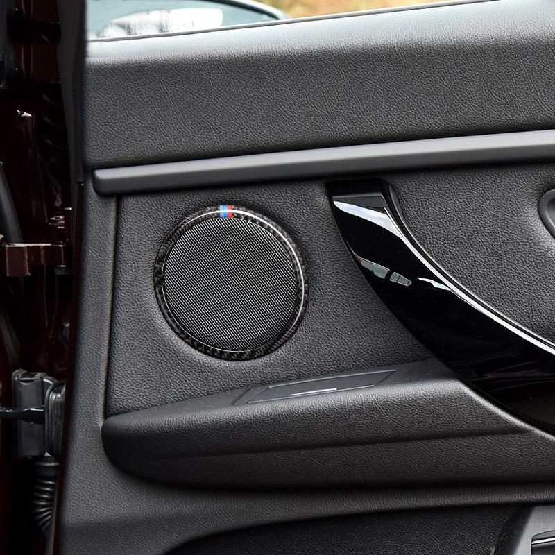 4pcs Car Styling Carbon Fiber Car Door Loudspeaker Ring Interior Trim Sticker For BMW F30 320i 325i F34 3GT 3 Series Accessories
