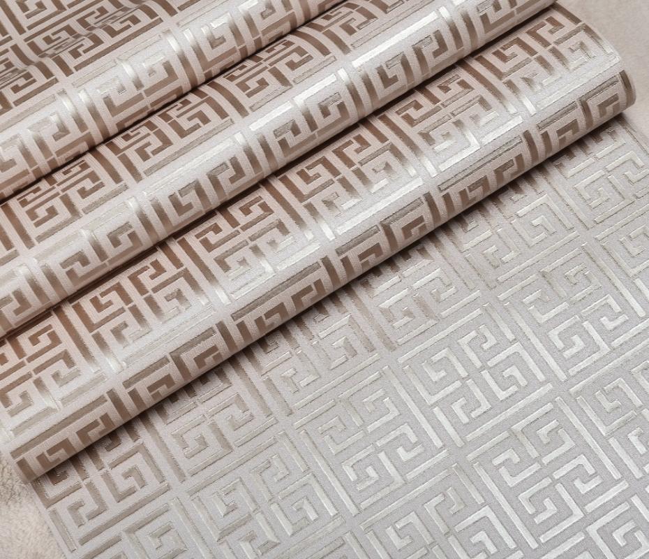 Contemporary Modern Geometric Wallpaper Neutral Greek Key Design PVC Wall Paper for Bedroom 0.53m x 10m Roll Gold on White