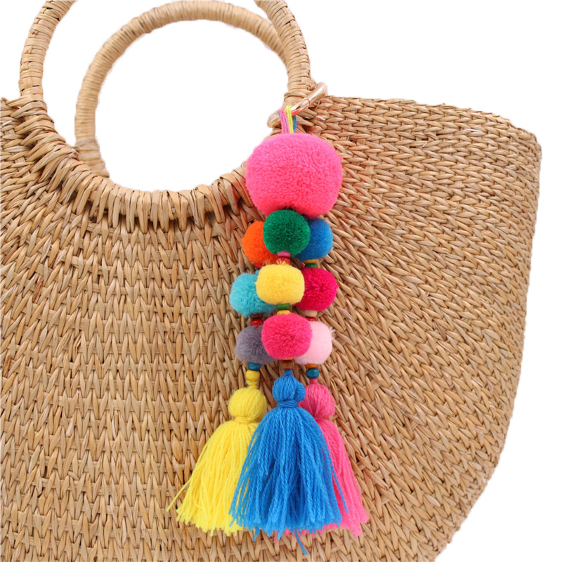 bag charm Tassel Keychains Pompom Keyring With Mirror Charms For Women Trendy Bag Hanging Colorful Jewelry