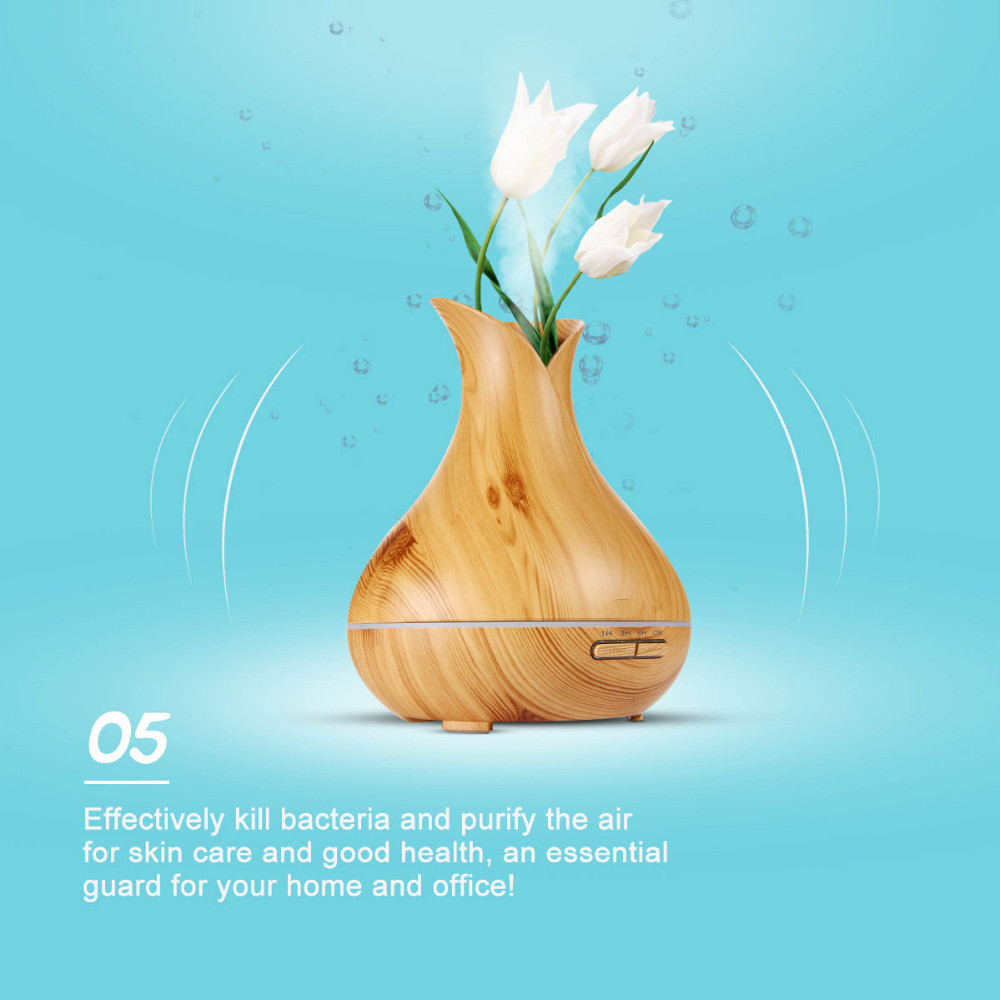 400ml Vase Aroma Essential Oil Diffuser Ultrasonic Air Humidifier Wood Grain 7 Color Changing LED Lights Mist Maker Purifier for Office Home
400ml Vase Aroma Essential Oil Diffuser Ultrasonic Air Humidifier Wood Grain 7 Color Changing LED Lights Mist Maker Purifier for Office Home