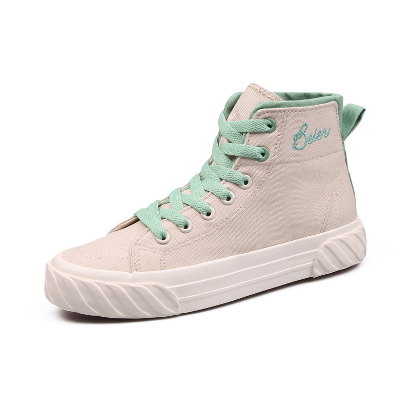 Yul canvas shoes women high help students Korean version of the 2019 spring model baiji Harajuku ulzzang new casual shoes