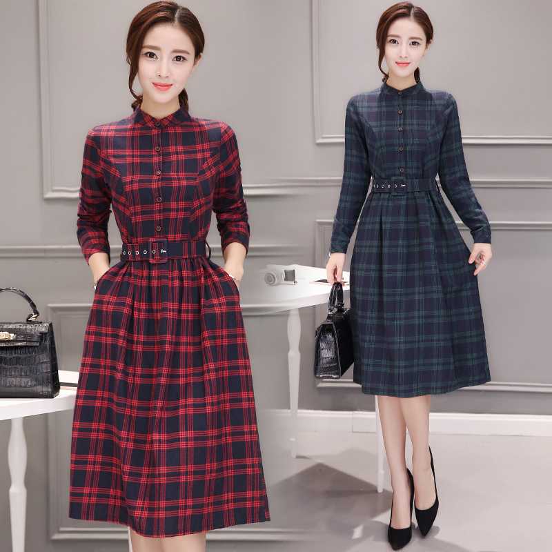 Summer Women' Cotton Long Sleeve Plaid High Waist Collar Midi Dress 2020 New Fashion Elegant Work Club Party Dress Vestidos, Green
Summer Women' Cotton Long Sleeve Plaid High Waist Collar Midi Dress 2020 New Fashion Elegant Work Club Party Dress Vestidos, Green