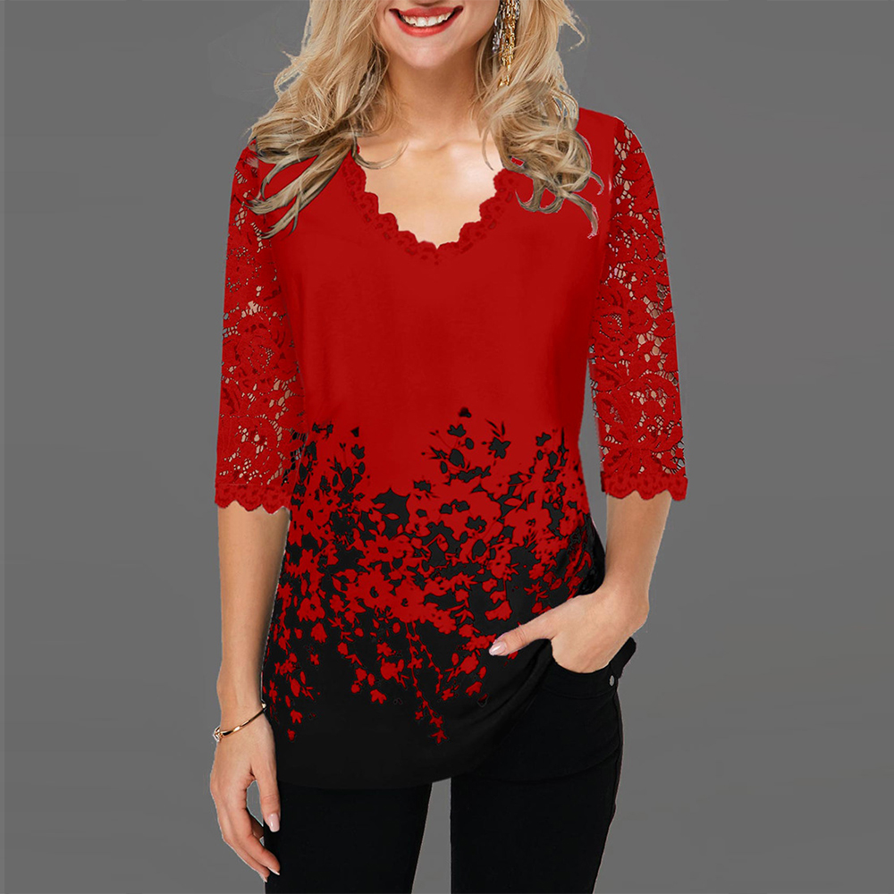 New 2020 Women Lace Blouses V Neck 1/2 Sleeve Hollow Out Print Shirt Fashion Casual Plus Size Tees, Red
New 2020 Women Lace Blouses V Neck 1/2 Sleeve Hollow Out Print Shirt Fashion Casual Plus Size Tees, Red