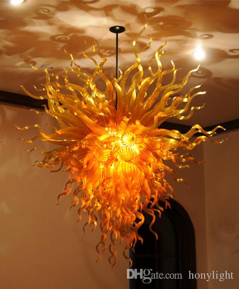 Modern Amber Glass Large Pendant Light Fixtures Hotel Home Living Room Art Decoration Hand Blown Glass LED Chandelier Lighting