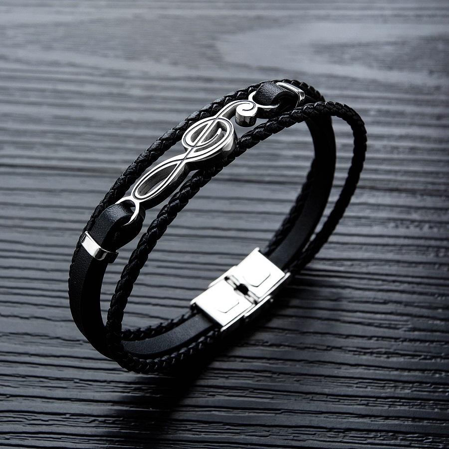 Mens Black Charm Leather Bracelet Clasp Fashion Braided Bracelets Music Note Design Hip Hop Jewelry Punk Men Handmade Bracelet For Gift
Mens Black Charm Leather Bracelet Clasp Fashion Braided Bracelets Music Note Design Hip Hop Jewelry Punk Men Handmade Bracelet For Gift