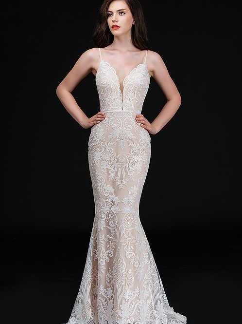 Modest Elegant Nina Canacci Mermaid Prom Dress Spaghetti Sleeveless Backless Lace Applique Party Dress Sweep Train robes de soirée