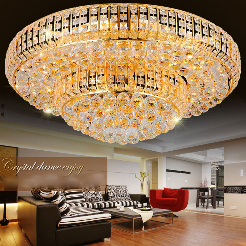 LED Light Modern Golden Crystal Ceiling Lights Fixture American Chandeliers Lamps Round Gold Hanging Light 3 White Color Changeable