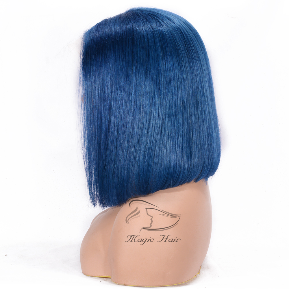 Full Lace Human Hair Wigs For Women Natural Black Blue color Remy Hair Silky Straight Short Bob Lace Front human hair Wigs