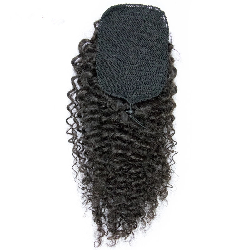 Naturally curly updo bun ponytail hair extension any occasion,Easy chignon drawstring clips deep curly short long human hair ponytail 160