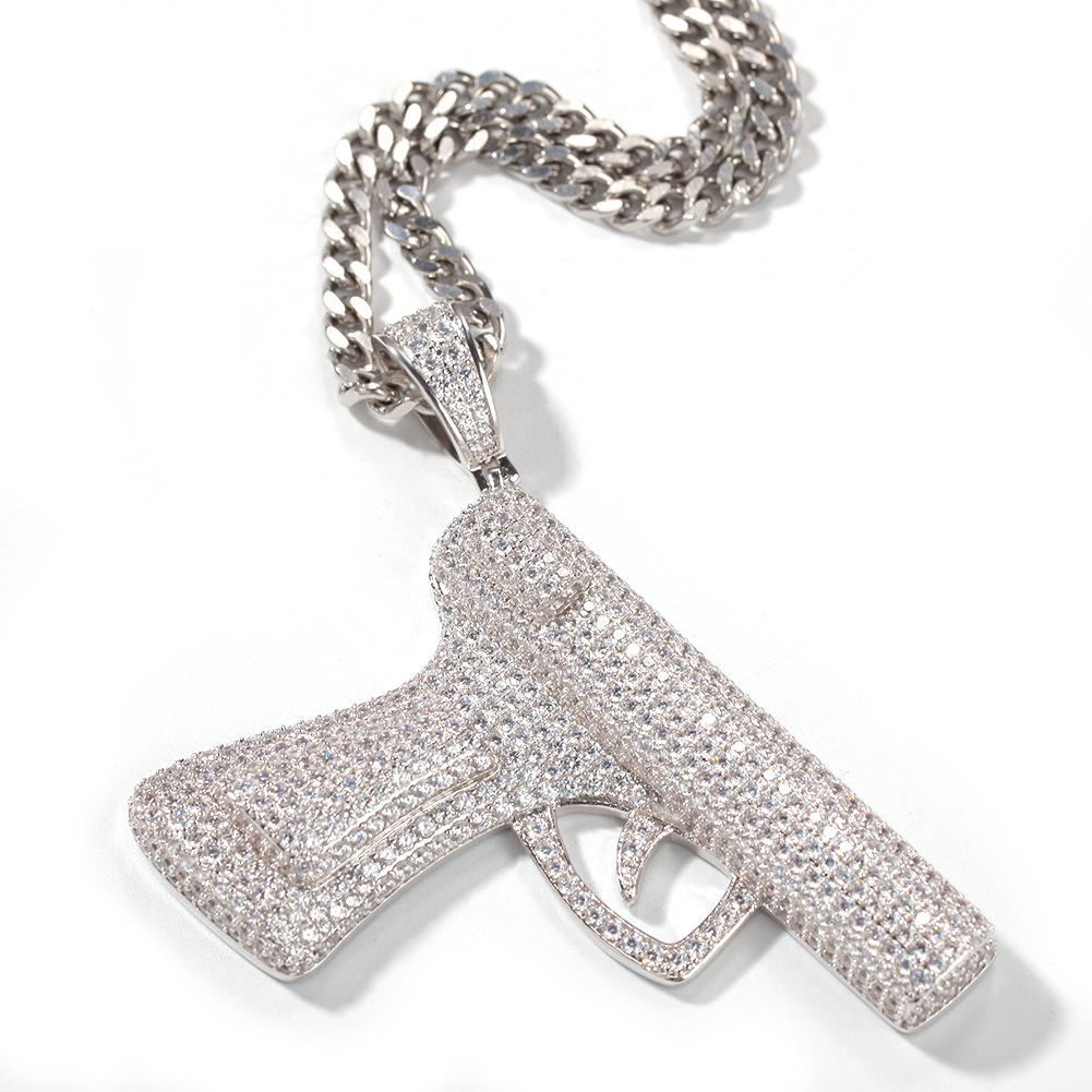 Hip Hop Shining Rap Pistol Pendant Necklace 18k Real Gold/Platinum Plated Full Zircon Necklace Jewelry