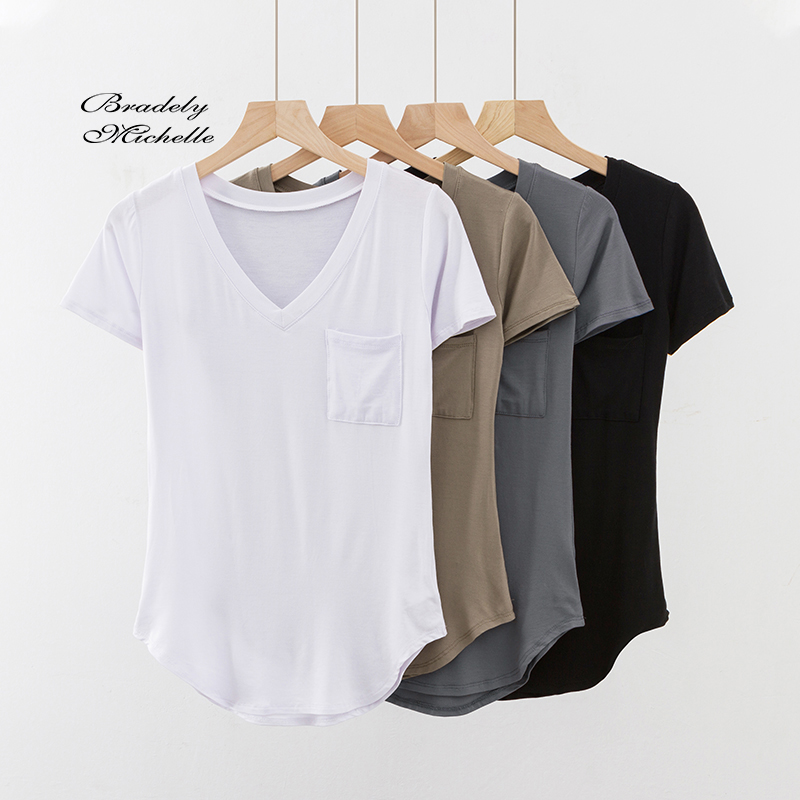 BRADELY MICHELLE tops for women casual elegant modal Summer v-neck short-sleeve solid elasticity shirt, Black
BRADELY MICHELLE tops for women casual elegant modal Summer v-neck short-sleeve solid elasticity shirt, Black