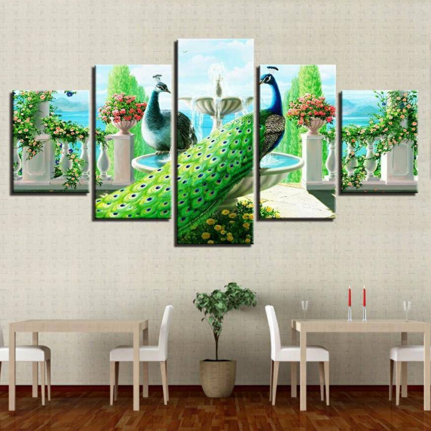 5 Pieces HD Canvas Painting Print Colorful Peacock Modular For Modern Decorative Bedroom Living Room Home Wall Art Decor