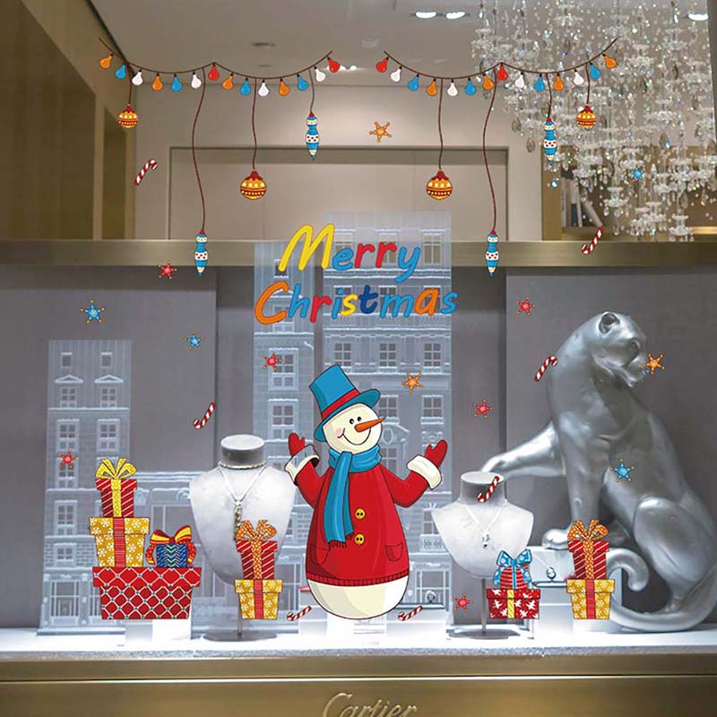 Christmas Window Glass Sticker Xmas Tree Wall Stickers Snowman Santa Home Bedroom Decoration for New Year Gift