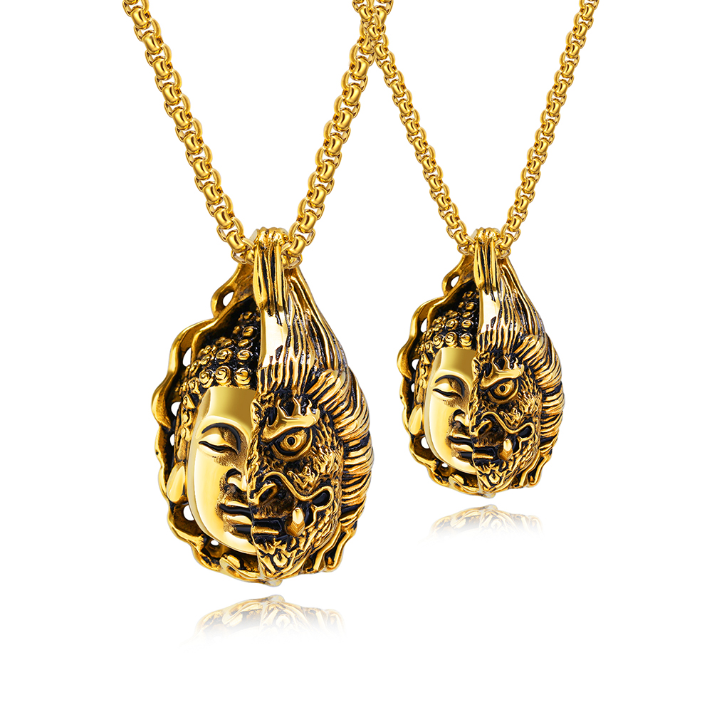 Half Magic Half Buddha Pendant Necklace 316L Stainless Steel 18k Gold Plated Men's Folk-custom Couple Pendant Necklace Jewelry