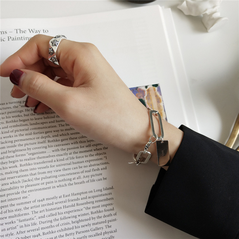 New Punk Geometric Chain Bracelet For Women 100% 925 Sterling Silver Irregular Buckle Bracelets Jewelry Gifts