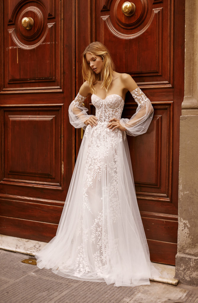 Detachable Long Sleeve 2020 Wedding Dresses Lace Appliqued Beach Boho Sweetheart Neck Tulle A Line Beads Bridal Gowns Vestido De Novia