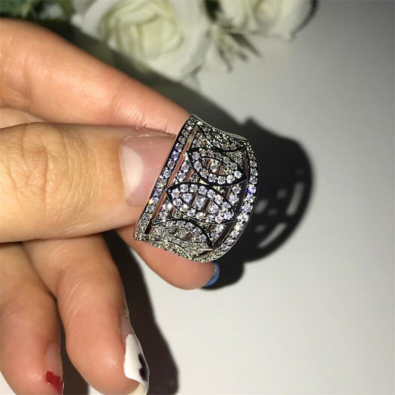 Sparkling Luxury Jewelry 925 Sterling Silver Pave White Sapphire Popular CZ Diamond Gemstones Promise Women Wedding Band Ring For Lover Gift