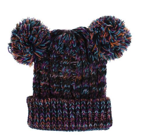 Kid Knit Crochet Beanies Hat Girls Soft Double Balls Winter Warm Hat 13 Colors Outdoor Baby Pompom Ski Caps GB1559