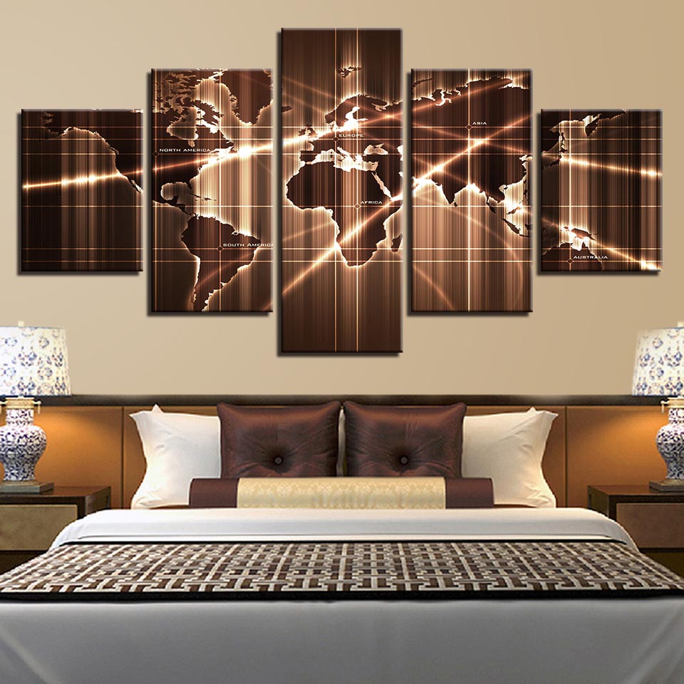 Modern Canvas HD Prints Poster Office Wall Art Abstract Pictures Framework 5 Pieces World Map Paintings Living Room Home Decor No Frame