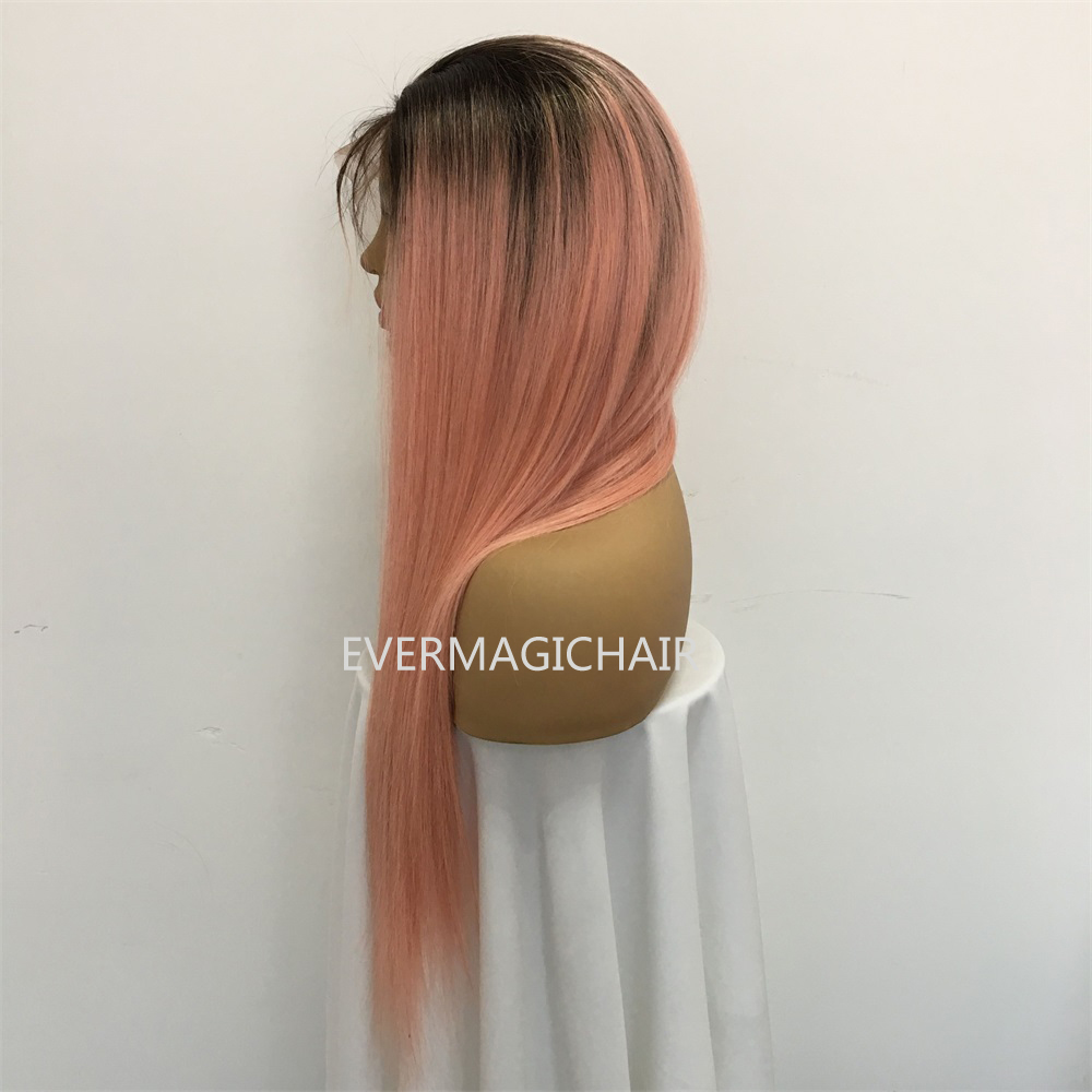 Ombre T1B/Pink Full Lace Human Hair Wigs Silky Straight Brazilian Virgin Human Hair 150 Density Lace Front wig With Baby Hair Glueless