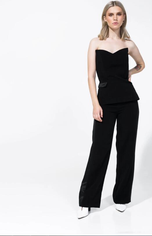 2020 Black Prom Jumpsuits Sweetheart Women Pantsuits Satin Dresses Floor Length Formal Evening Gowns Party Wear Robe De Soiree