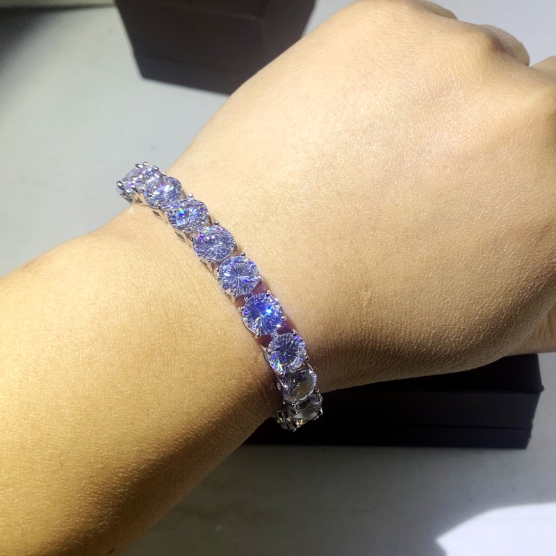 Hip Hop Vintage Sterg Sier Bracelet for Women, 8MM White Topaz CZ Dia Gemstones Wedding Bridal Party Jewelry Gift