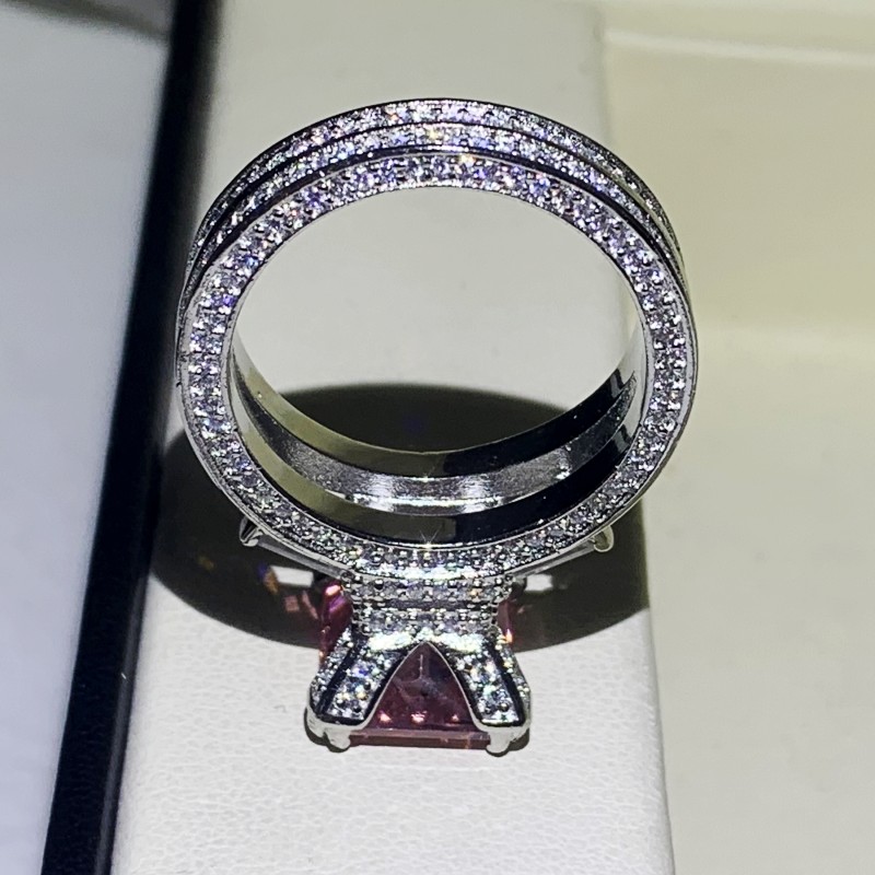 Size 5-10 Luxury Jewelry Stunning 925 Sterling Silver Big Pink Sapphire CZ Diamond Gemstones Eternity Eiffel Tower Women Wedding Band Ring
