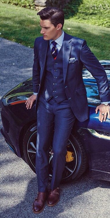 navy blue mens tuxedos costume handsome wedding suits for men british style custom made costumes pour hommes blazer 3 piec jacketpantvest
