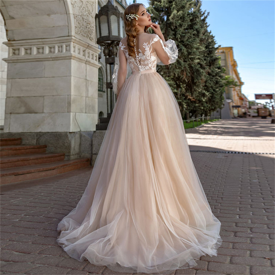 Appliques A-line Wedding Dress Lantern Sleeves Tulle Boho Bridal Gowns Vestido De Novia Princess
