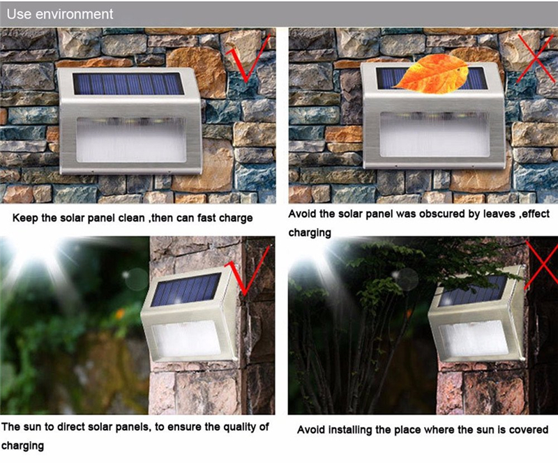 Solar Step Lamp 3 LED Solar Powered Stair Lights Stainless Steel Outdoor Lighting for Post Pathway Garde