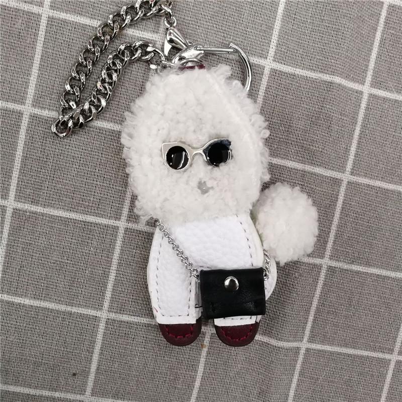 Cute Teddy Dog Keychain Wool Fur Leather Animal Puppy Keyring Car Bag Charms Trinket Chaveiros Key Chain Accessories Pendant