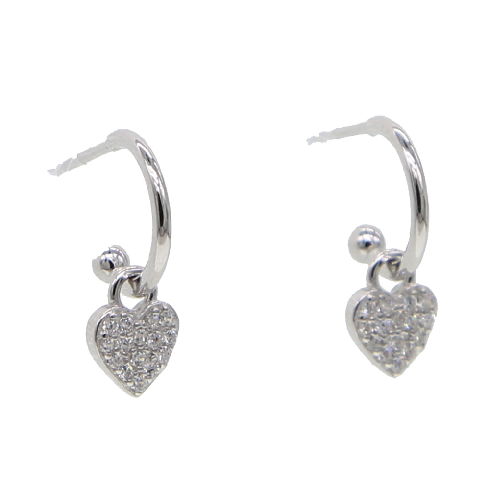 high quality fine 925 sterling silver circle hoop with micro pave cz heart charm dangle earring