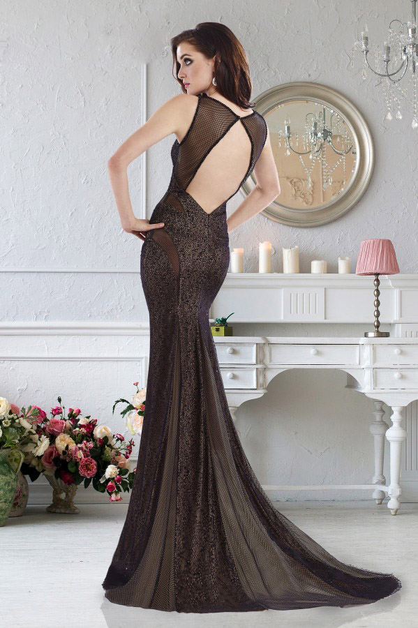 Elegant Janique Mermaid Mother of The Bride Dresses Jewel Sleeveless Hollow Lace Applique Wedding Guest Dress Sweep Train Evening Gowns 0508