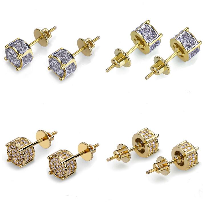 18K Gold Hip Hop Stud Earring Original box for 925 Silver Crystal Cubic Zircon Pave Earrings Set for Women Fashion accessories