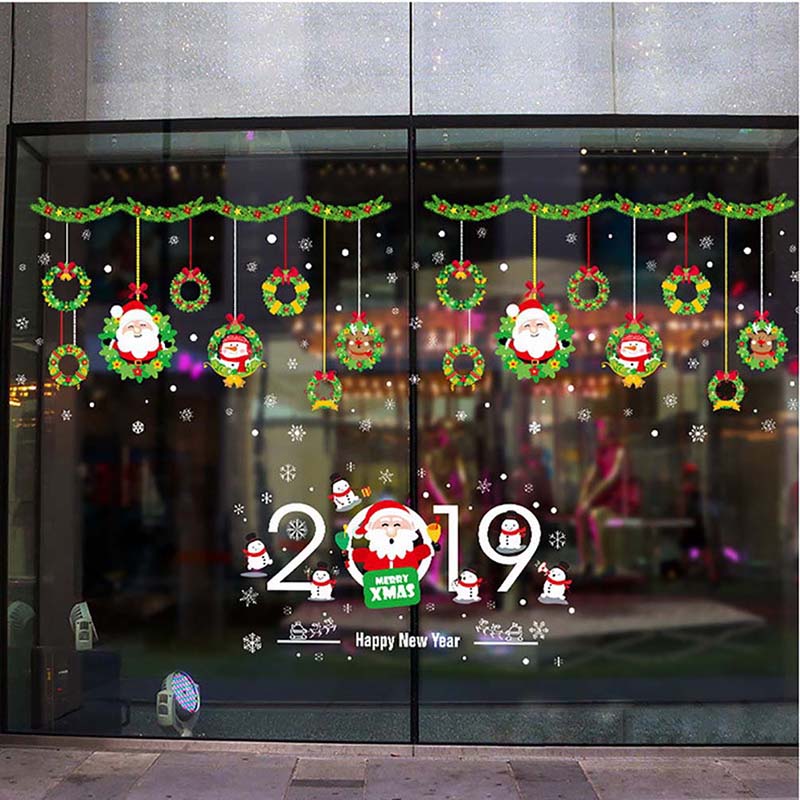 Xmas Tree Santa Snowman Stickers Decorations Merry Christmas Ornament Home Window Wall Stickers Market Glass Kid Bedroom Decals
