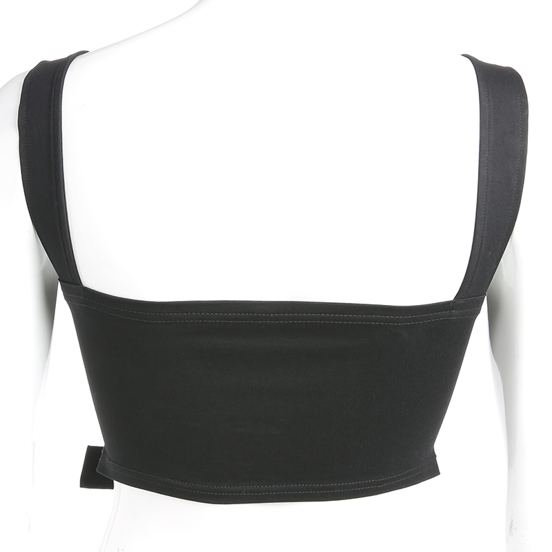 Weekeep Sexy Black Hollow Out Buckle Tank Top Women Cropped Streetwear Backless Tank Tops 2019 Summer Fashion Befree Crop Top Y190123