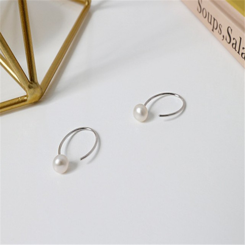 100% 925 Sterling Silver Hook Earring New Punk Style Natural Freshwater Pearl Stud Earring Women Piercing Earrings
