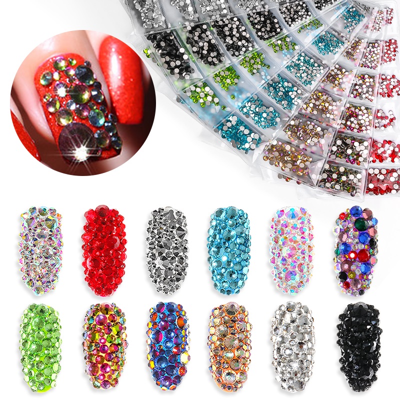NAR034 1300pcs Shiny Crystal Nail Art Rhinestones Decorashion Diamond for Nail Tips Manicure Nails Jewelry Stones Accessories