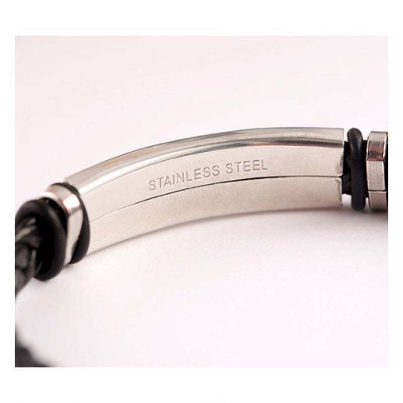 Export PU Leather Cuff Knitting Rope Bracelets Titanium Steel Bangle Stainless Men Black Punk Bracelet Hand Ornament