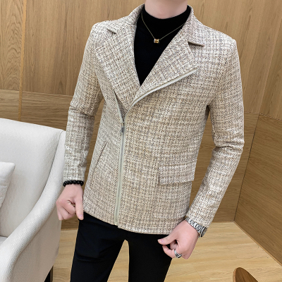 Men' short windbreaker trend woolen coat autumn and winter Korean version of the slim jacket youth diagonal zipper wool coat, Beige
Men' short windbreaker trend woolen coat autumn and winter Korean version of the slim jacket youth diagonal zipper wool coat, Beige