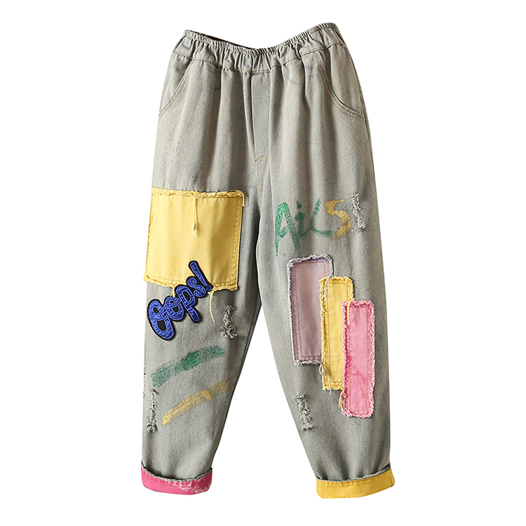 Multicolor White Black Feer Female Patch Personality Harlan Baggy Pants Jeans Bk4380
Multicolor White Black Feer Female Patch Personality Harlan Baggy Pants Jeans Bk4380
