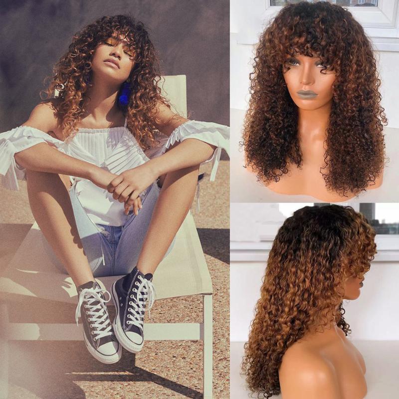 Honey Brown Ombre Coloed Curly Human Hair Wig With Bangs 180% Density Brazilian Remy 13x6 Lace Front Human Hair Wigs For Women, As pic
Honey Brown Ombre Coloed Curly Human Hair Wig With Bangs 180% Density Brazilian Remy 13x6 Lace Front Human Hair Wigs For Women, As pic