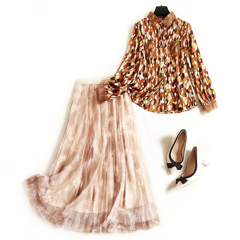 Fashion Women Office Suit Skirt Two Piece Set 2020 Spring Printed Chiffon Shirt Elastic Waist Tulle Mesh Skirt Set Plus Size
Fashion Women Office Suit Skirt Two Piece Set 2020 Spring Printed Chiffon Shirt Elastic Waist Tulle Mesh Skirt Set Plus Size