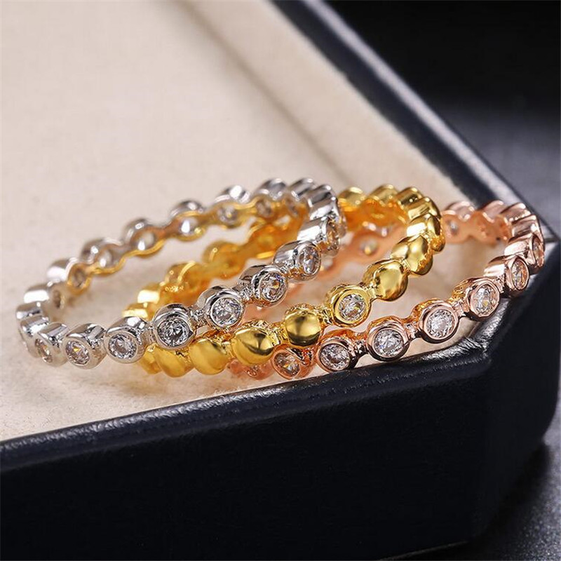 3PCS Wedding Ring Gift Fashion Jewelry 925 Silver&Rose Gold Fill 5A Cubic Zircon CZ Diamond Promise Engagement Band Ring For Lovers' Gift