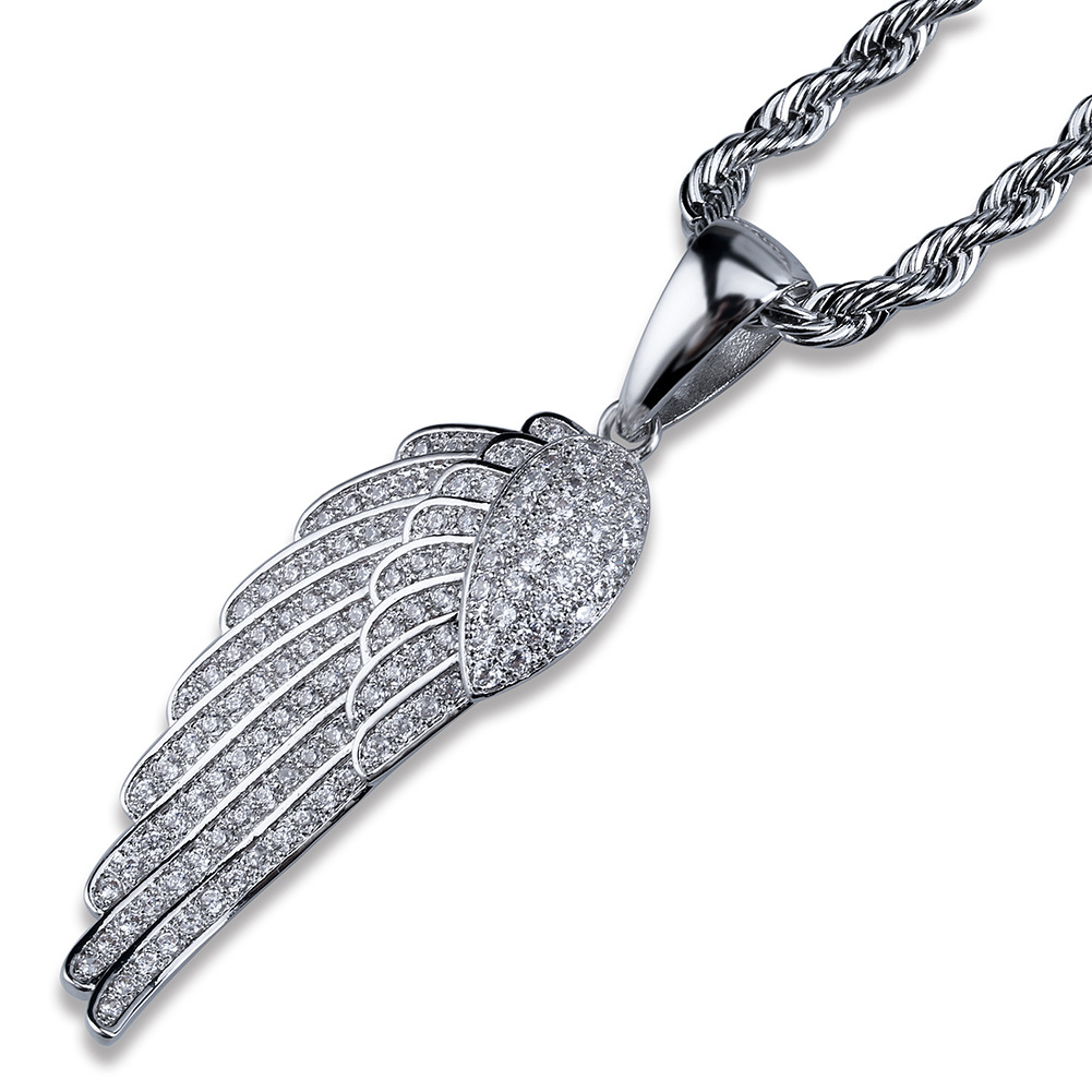 style feather pendant set with zircon plated gold man hiphop personality necklace