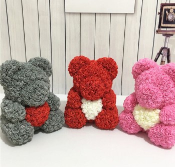 Lovely Big Red Rose Flower Bear Rose With Heart Ornaments Gifts for Valentines's Day Women Wife Gift 25cm 8 colors
