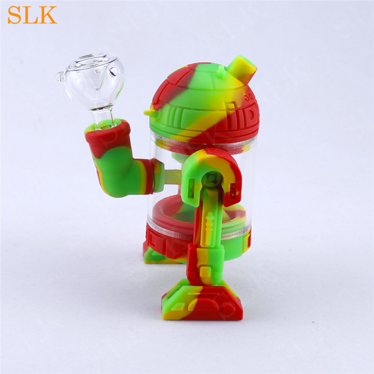 Robot shape silicone water spray smoking bubbler pipe water bongs with 14.4mm joint siliclab heady oil dab rig
Robot shape silicone water spray smoking bubbler pipe water bongs with 14.4mm joint siliclab heady oil dab rig