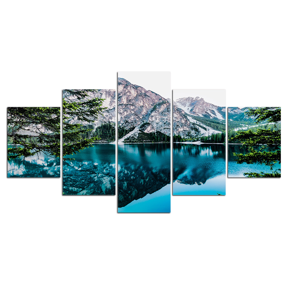 Posters and Prints 5 Piece Painting Wall Art Valley Lake Canvas Art Painting Wall Pictures For Living Room (No Frame)