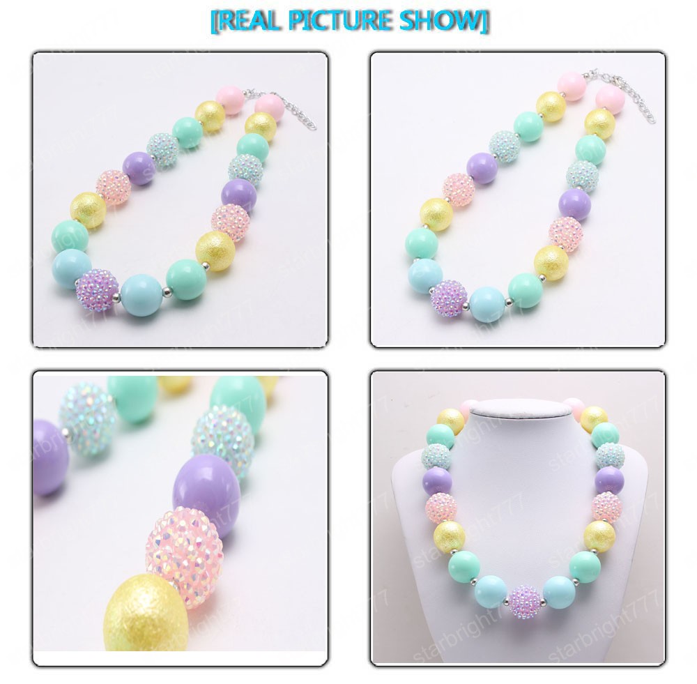 New candy color fashion baby chunky bubblegum handmade girls kids diy rhinestone beads necklace jewelry for child gift