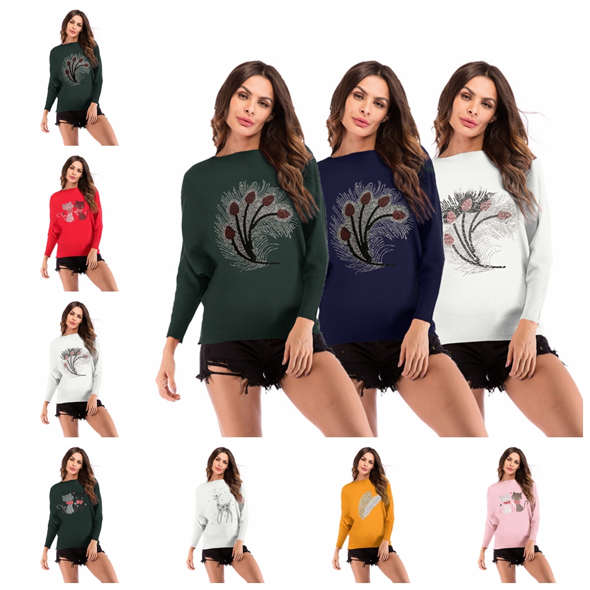 European fashion spring autumn casual hooded round neck Christmas reindeer hot drilling sweater support mixed batch